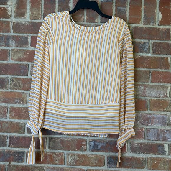 MNG NWT Suit Orange/Red/Blue Striped Tie Sleeved Sheer Lined Blouse Size 2 - Picture 3 of 11